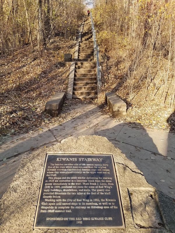 Kiwanis Stairway Marker at its base on Barn Bluff image. Click for full size.