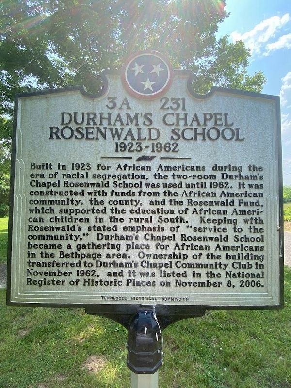 Durham's Chapel Rosenwald School Marker image. Click for full size.