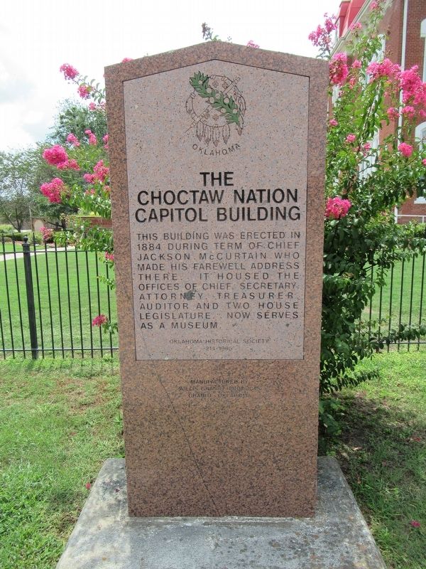 The Choctaw Nation Capitol Building Marker image. Click for full size.