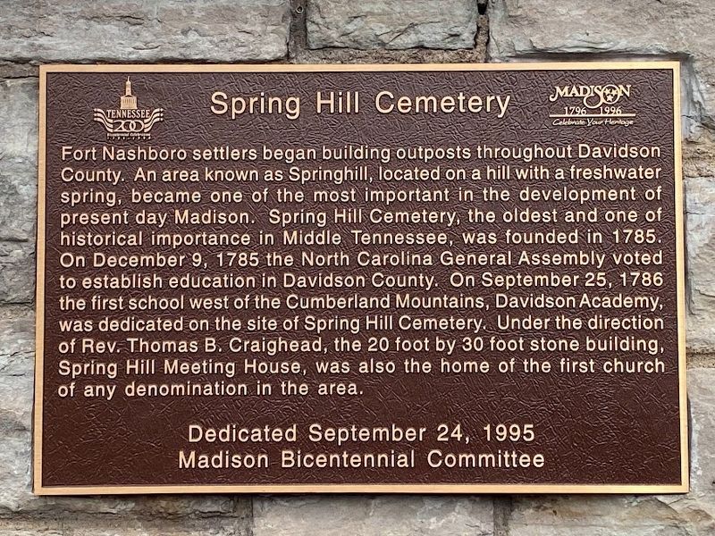 Spring Hill Cemetery Marker image. Click for full size.