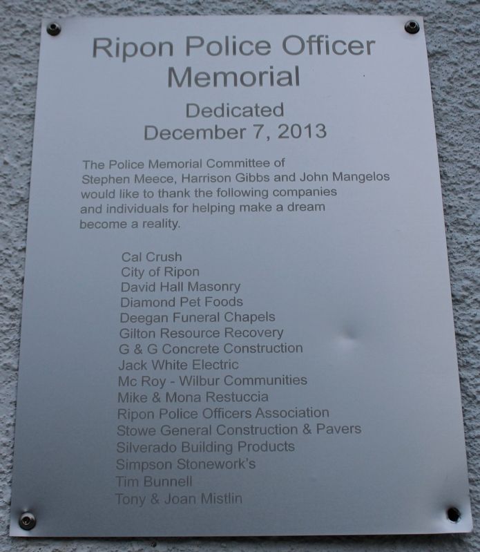 Ripon Police Officer Memorial Plaque image. Click for full size.