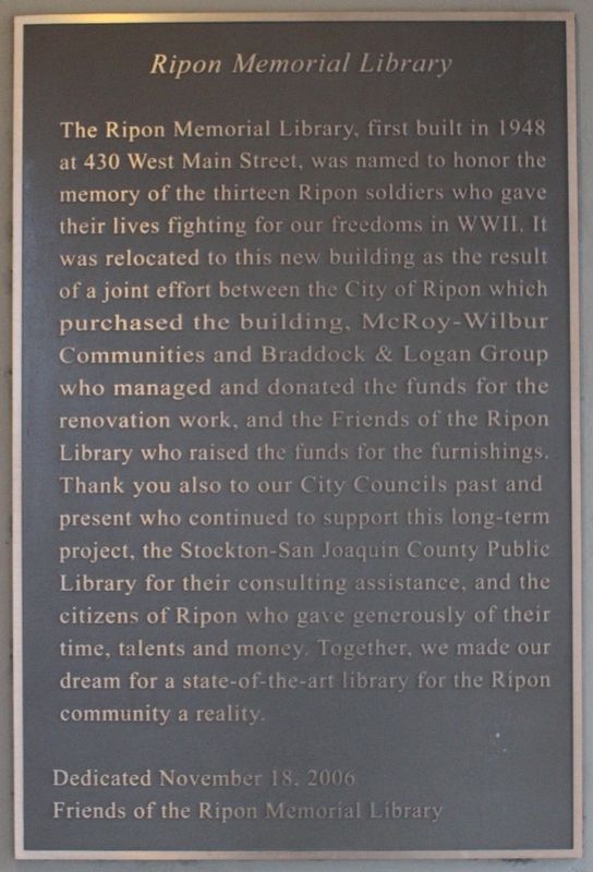 Ripon Memorial Library Marker image. Click for full size.