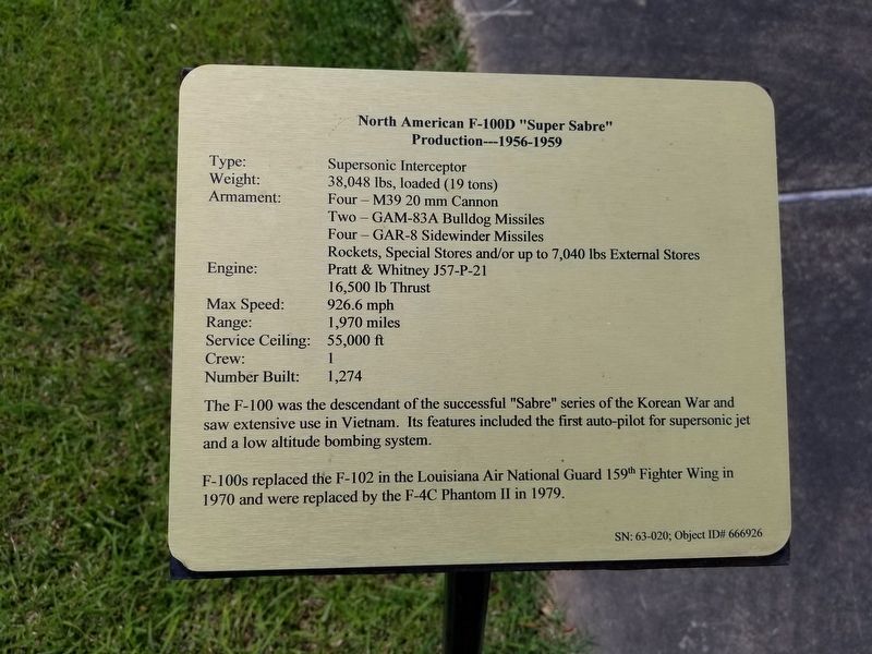 North American F-100D "Super Sabre" Marker. Click for full size. North American F-100D "Super Sabre" Marker image. Click for full size.