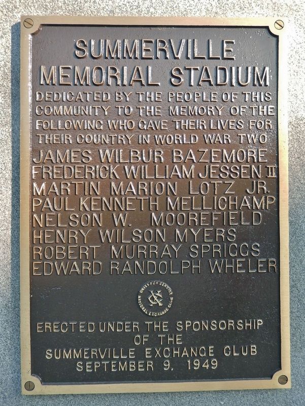 Summerville Memorial Stadium Marker image. Click for full size.