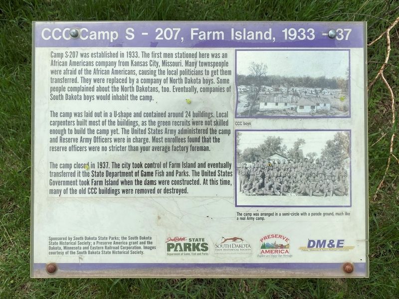 CCC Camp S - 207, Farm Island, 1933 - 37 Marker image. Click for full size.
