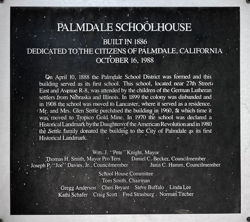 Palmdale Schoolhouse Marker image. Click for full size.