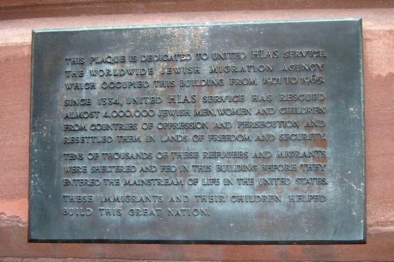 United HIAS Service plaque image. Click for full size.