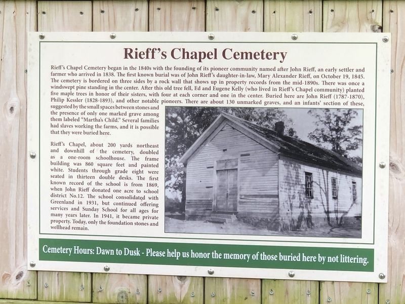 Rieff's Chapel Cemetery Marker image. Click for full size.
