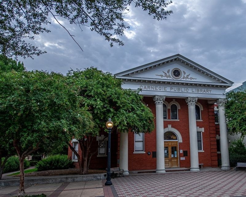 Hood's Texas Brigade Marker in front of the Carnegie Library Building. Click for full size. Hood's Texas Brigade Marker in front of the Carnegie Library Building image. Click for full size.