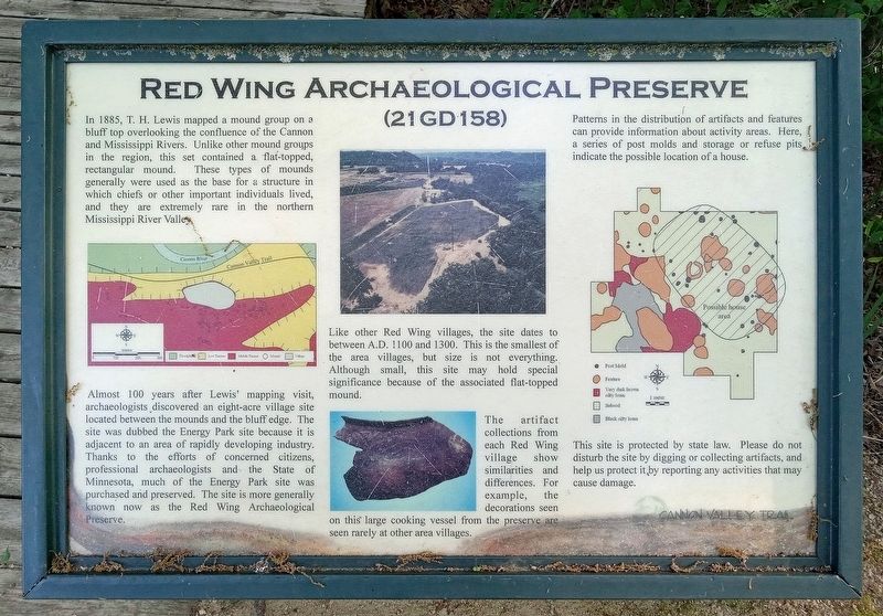 Red Wing Archaeological Preserve Marker image. Click for full size.