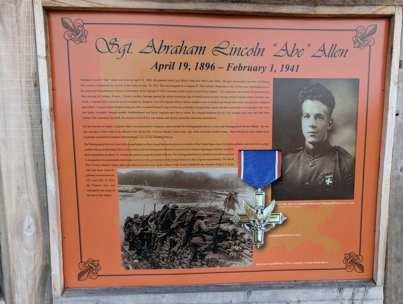 Sgt. Abraham Lincoln "Abe" Allen Marker. Click for full size. Sgt. Abraham Lincoln "Abe" Allen Marker image. Click for full size.