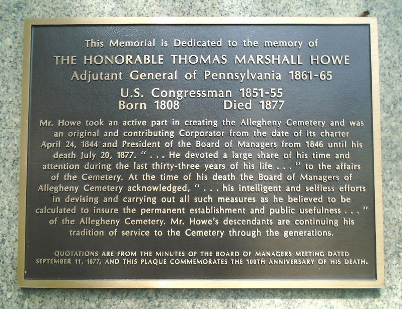 The Honorable Thomas Marshall Howe Marker image. Click for full size.