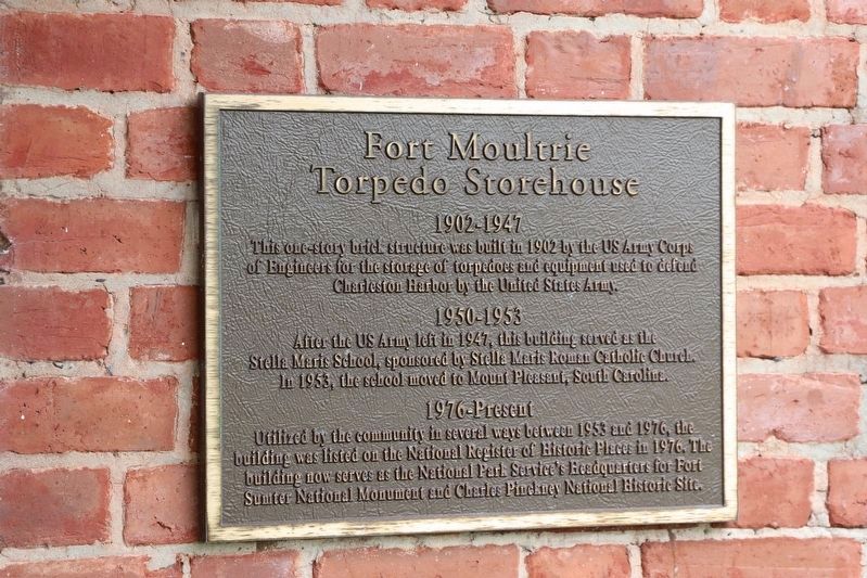 Fort Moultrie Torpedo Storehouse Marker. Click for full size. Fort Moultrie Torpedo Storehouse Marker image. Click for full size.