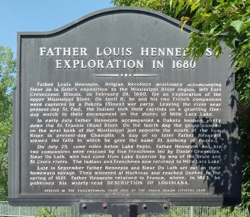 Father Louis Hennepin's Exploration in 1680 Marker image. Click for full size.