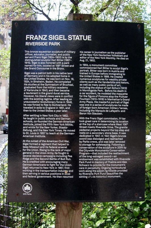 Franz Sigel Statue replacement marker. Click for full size. Franz Sigel Statue replacement marker image. Click for full size.