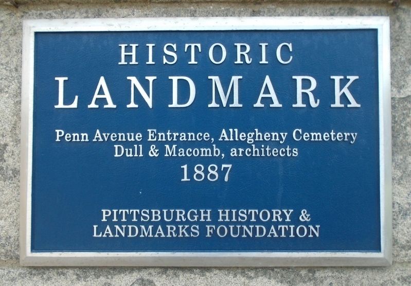 Penn Avenue Entrance, Allegheny Cemetery Landmark Marker image. Click for full size.