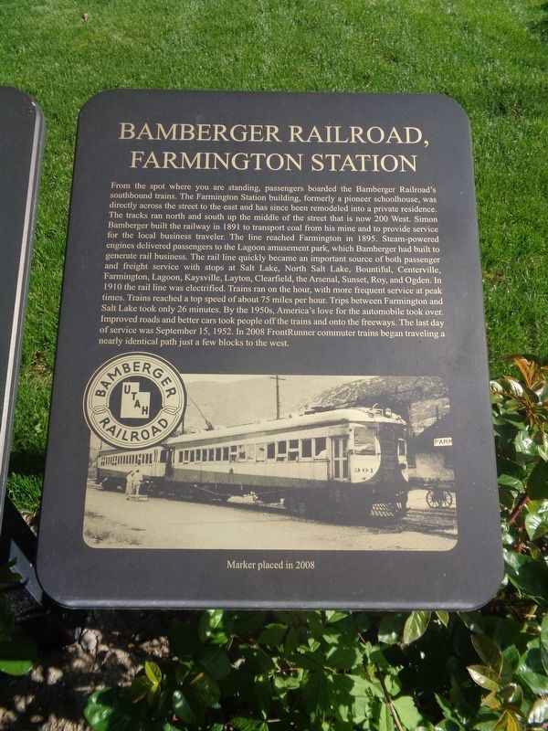 Bamberger Railroad, Farmington Station Marker image. Click for full size.