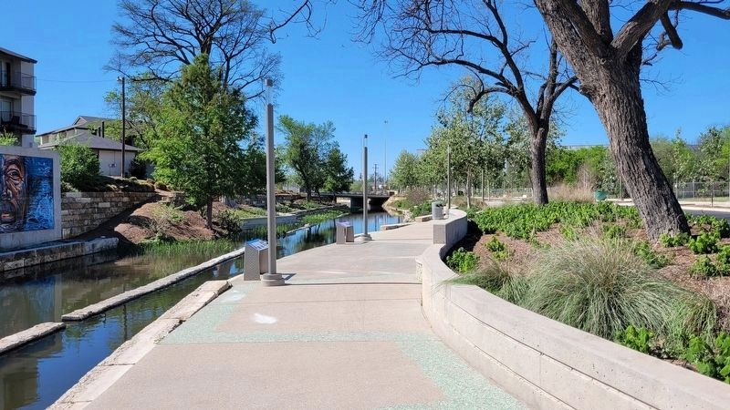 The view of the Living Worlds of San Pedro Creek and Marker along the creek. Click for full size. The view of the Living Worlds of San Pedro Creek and Marker along the creek image. Click for full size.