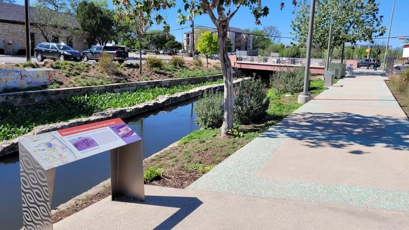 The view of the Historical Features along San Pedro Creek Marker from the trail way image. Click for full size.