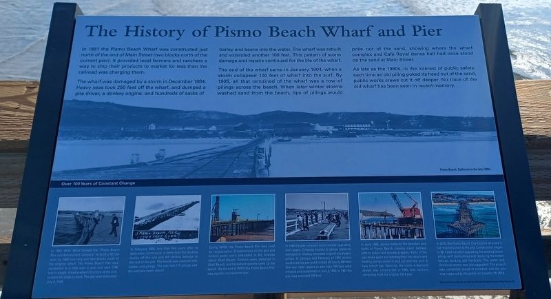 The History of Pismo Beach Wharf and Pier Marker. Click for full size. The History of Pismo Beach Wharf and Pier Marker image. Click for full size.