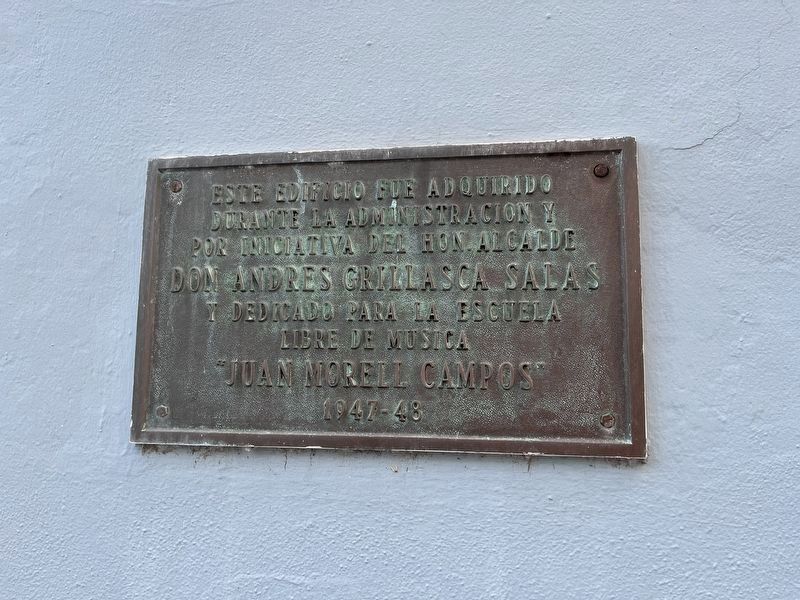 La Escuela Libre de Musica Juan Morell Campos Marker. Click for full size. La Escuela Libre de Musica Juan Morell Campos Marker image. Click for full size.