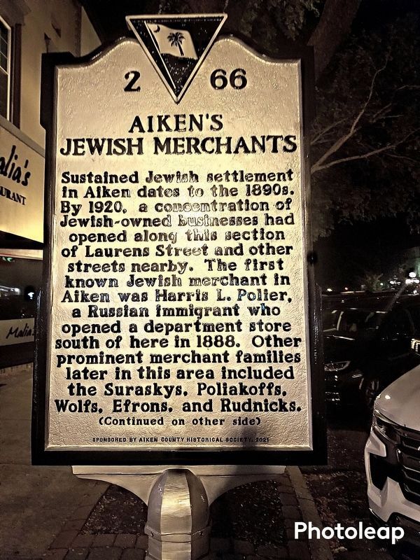 Aiken's Jewish Merchants Marker (side 1) image. Click for full size.