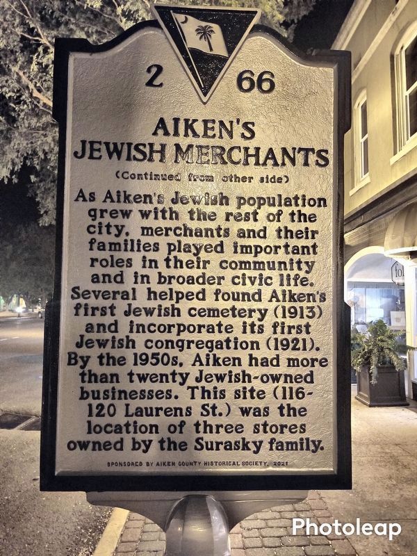 Aiken's Jewish Merchants Marker (side 2) image. Click for full size.