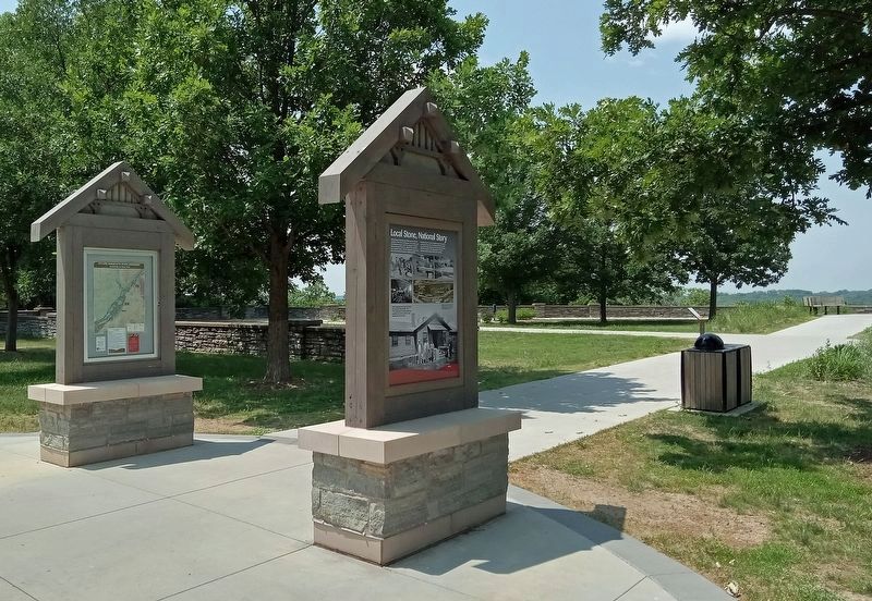 Local Stone, National Story marker (center), with the WPA overlook in the background. Click for full size. Local Stone, National Story marker (center), with the WPA overlook in the background image. Click for full size.