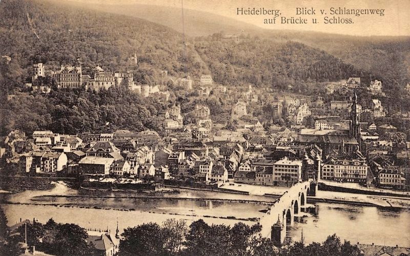 Blick v. Schlangenweg auf Brücke u. Schloss. Click for full size. Blick v. Schlangenweg auf Brücke u. Schloss image. Click for full size.