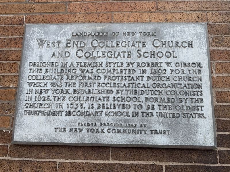 West End Collegiate Church and Collegiate School Marker image. Click for full size.