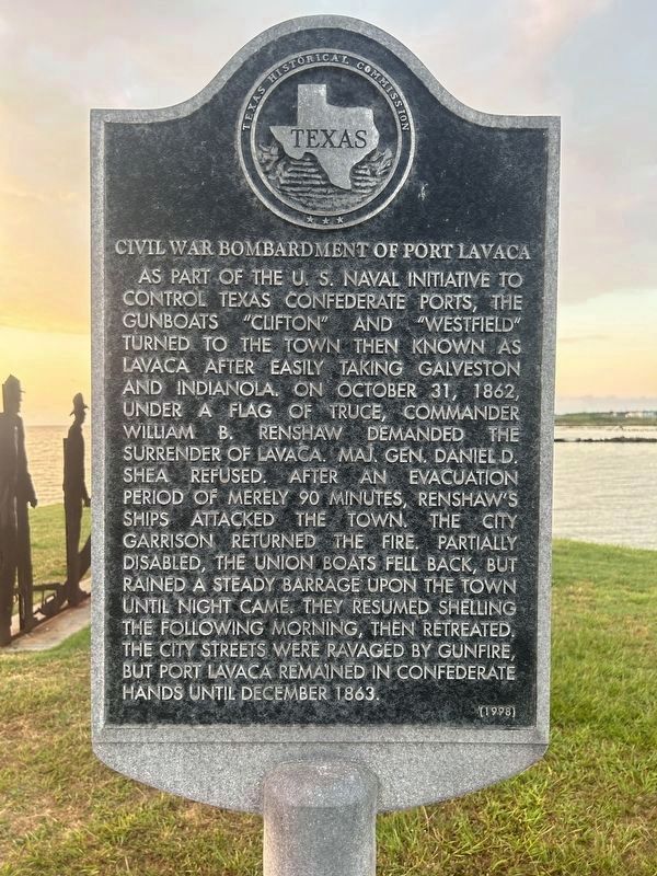Civil War Bombardment of Port Lavaca Marker. Click for full size. Civil War Bombardment of Port Lavaca Marker image. Click for full size.