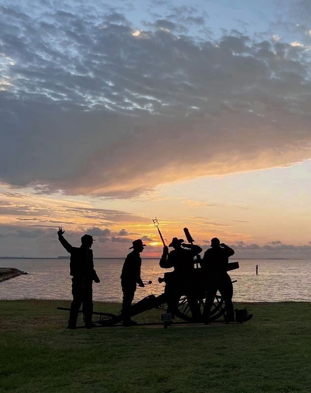 Confederate artillery silhouette at dawn image. Click for full size.
