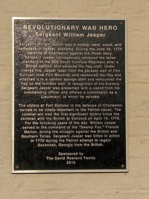 Revolutionary War Hero Sergeant William Jasper Marker image. Click for full size.