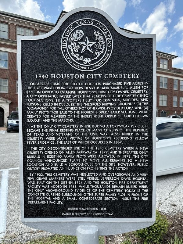 1840 Houston City Cemetery Marker image. Click for full size.