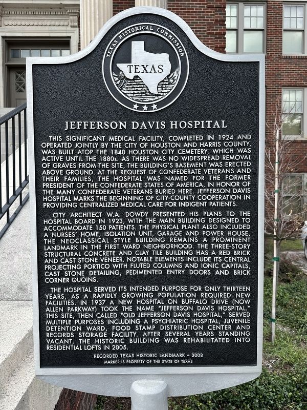 Jefferson Davis Hospital Marker image. Click for full size.
