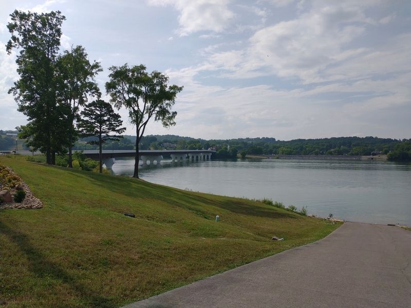 Bridge over the French Broad River at Dandridge, TN and the Dandridge Dike image. Click for full size.