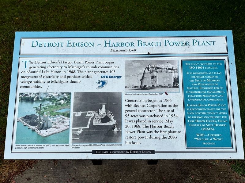 Detroit Edison - Harbor Beach Power Plant Marker image. Click for full size.