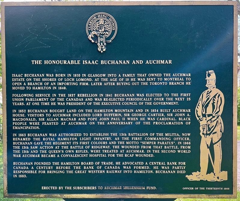 The Honourable Isaac Buchanan and Auchmar/Isaac Buchanan the Builder Marker. Click for full size. The Honourable Isaac Buchanan and Auchmar/Isaac Buchanan the Builder Marker image. Click for full size.