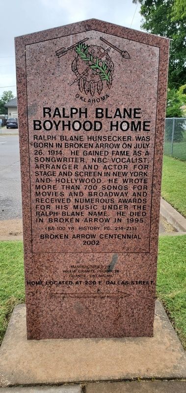 Ralph Blane Boyhood Home Marker. Click for full size. Ralph Blane Boyhood Home Marker image. Click for full size.