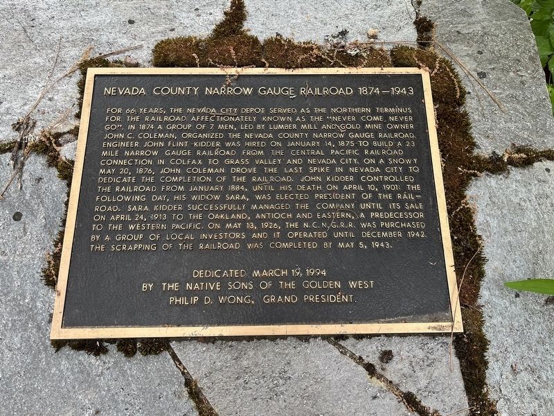Nevada County Narrow Gauge Railroad 1874-1943 Marker image. Click for full size.