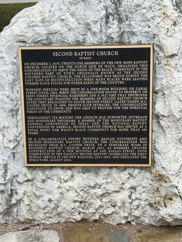 Second Baptist Church of Waco Marker. Click for full size. Second Baptist Church of Waco Marker image. Click for full size.