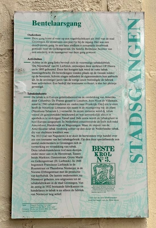 Bentelaarsgang Marker. Click for full size. Bentelaarsgang Marker image. Click for full size.
