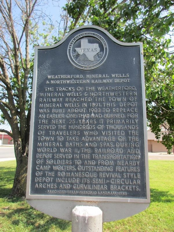 Weatherford, Mineral Wells & Northwestern Railway Depot Marker. Click for full size. Weatherford, Mineral Wells & Northwestern Railway Depot Marker image. Click for full size.
