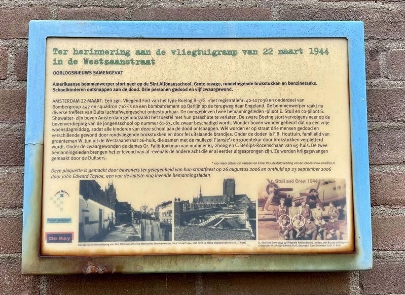 1944 Westzaan Street American Bomber Crash Memorial image. Click for full size.