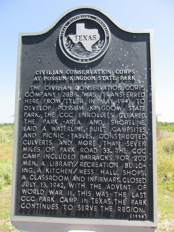 Civilian Conservation Corps at Possum Kingdom State Park Marker. Click for full size. Civilian Conservation Corps at Possum Kingdom State Park Marker image. Click for full size.