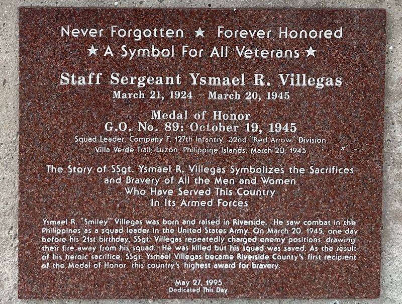 Staff Sergeant Ysmael R. Villegas Marker image. Click for full size.