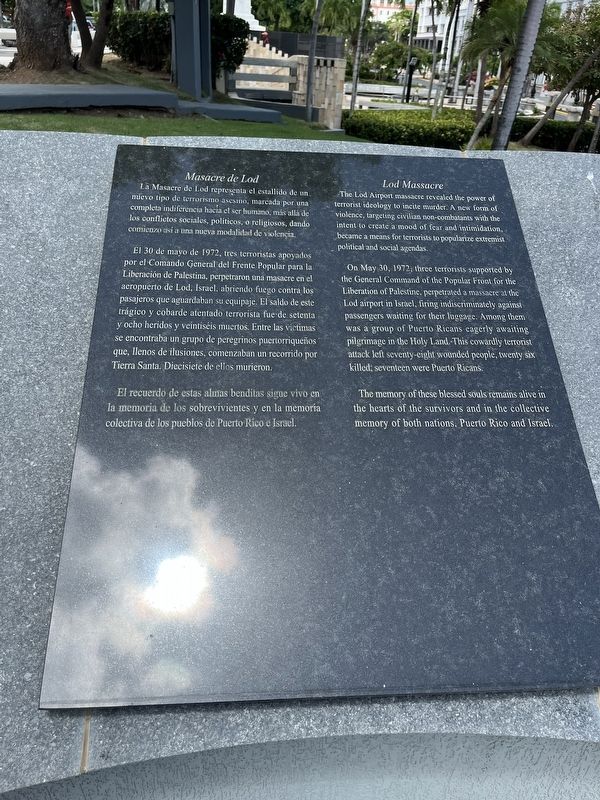 Masacre de Lod / Lod Massacre Marker. Click for full size. Masacre de Lod / Lod Massacre Marker image. Click for full size.