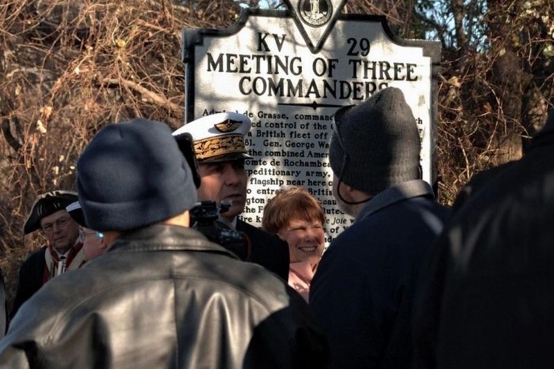 The Meeting of Three Commanders state historical marker is unveiled to the public image. Click for full size.
