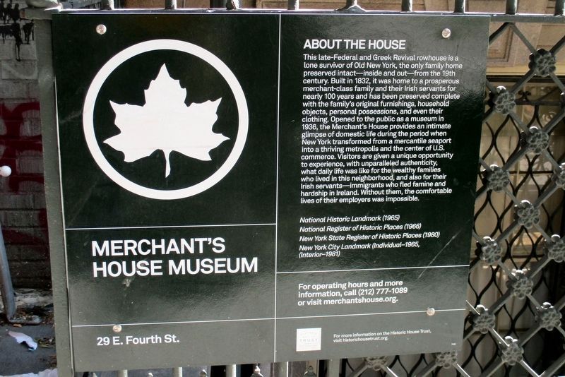 Merchant’s House Museum Marker. Click for full size. Merchant’s House Museum Marker image. Click for full size.