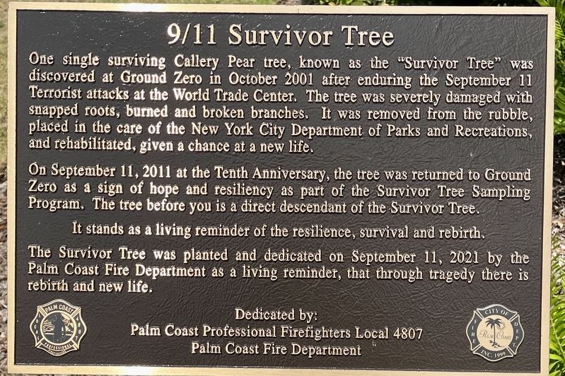9/11 Survivor Tree Marker image. Click for full size.